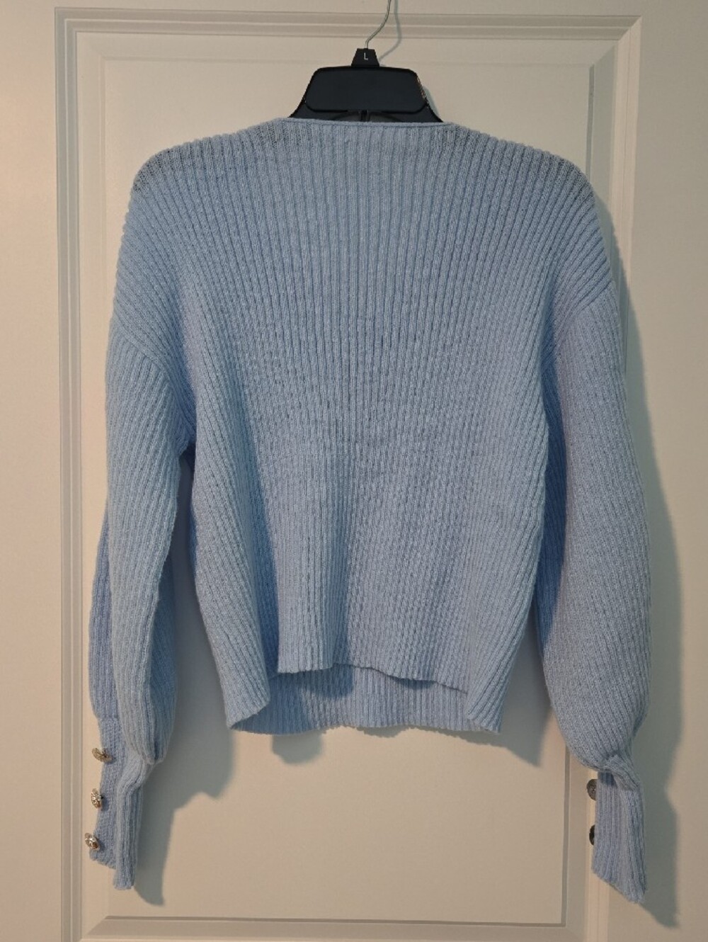 Light Blue V-Neck Ribbed Sweater - Picture 2 of 5